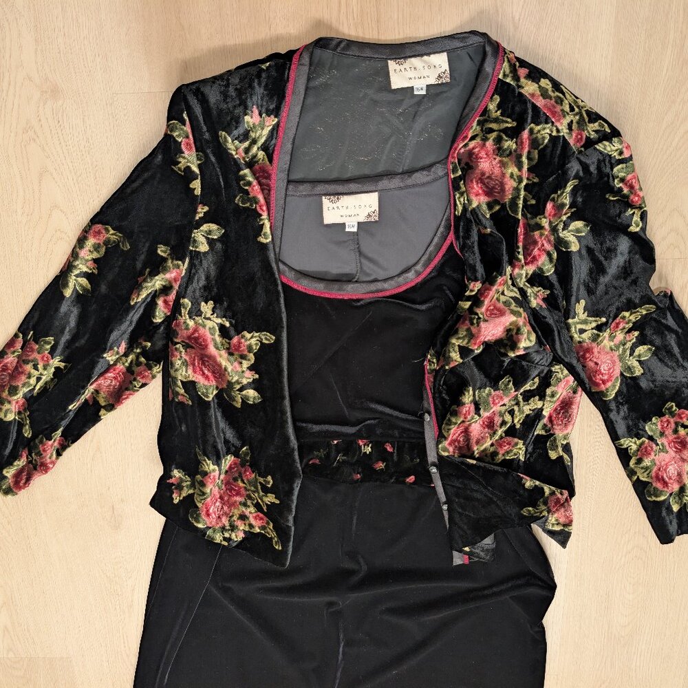 16W Earth Song Woman Velvet Burnout Dress Jacket Set Dark Whimsy Goth Faire